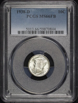 Obverse of this 1938-D Mercury Dime PCGS MS-66 FB