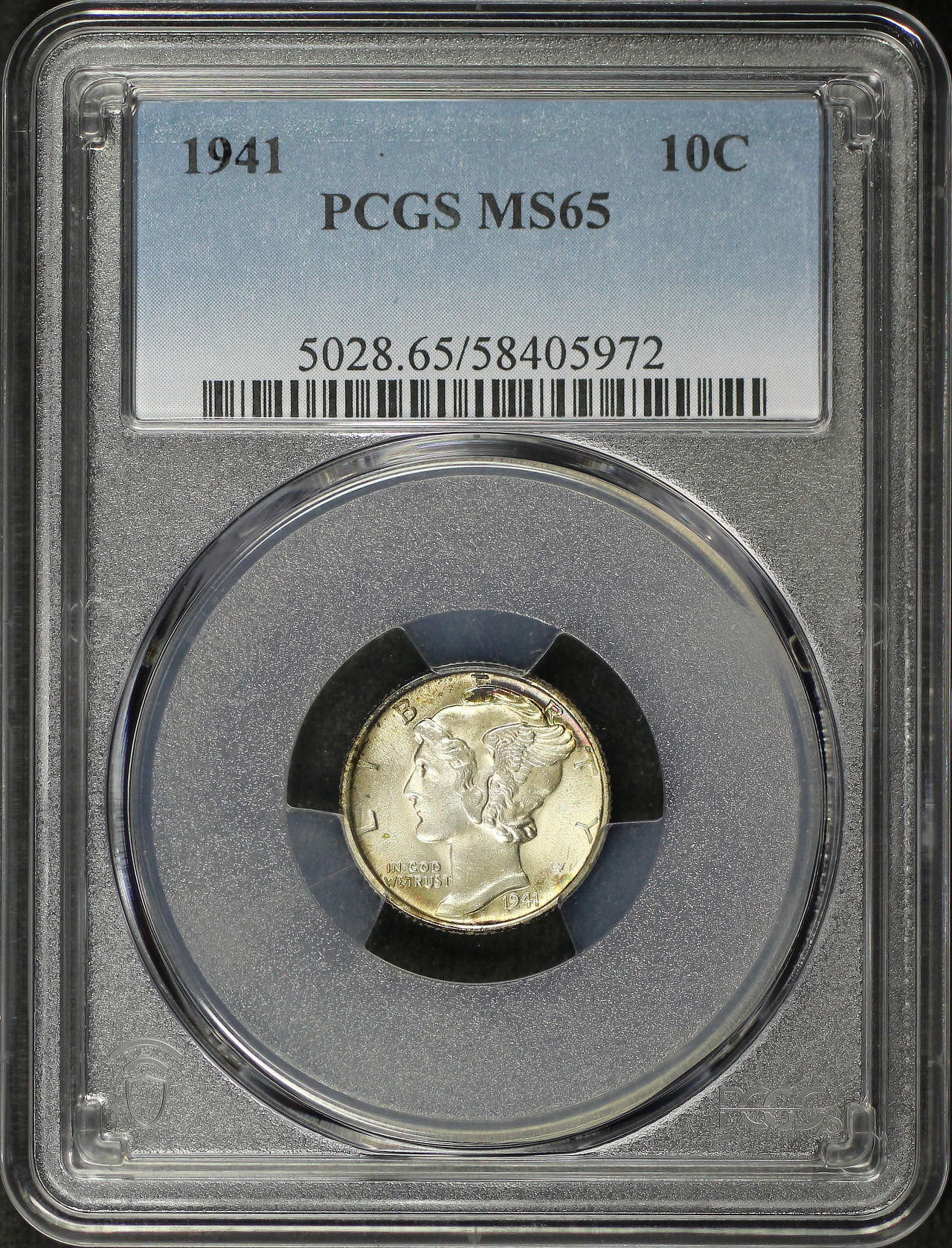 Obverse of this 1941 Mercury Dime PCGS MS-65