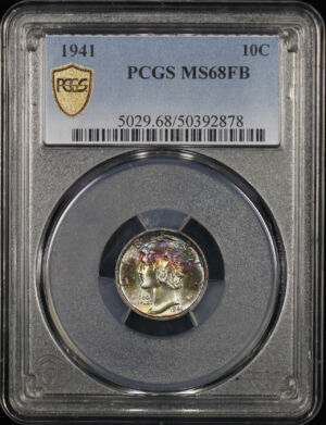 Obverse of this 1941 Mercury Dime PCGS MS-68 FB Rainbow Toning