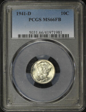 Obverse of this 1941-D Mercury Dime PCGS MS-66 FB