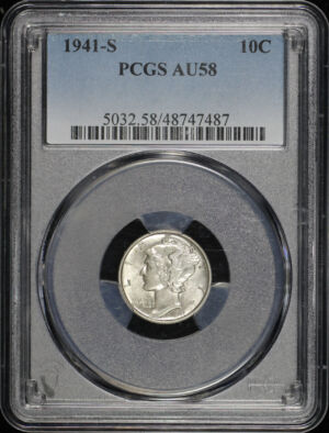 Obverse of this 1941-S Mercury Dime PCGS AU-58