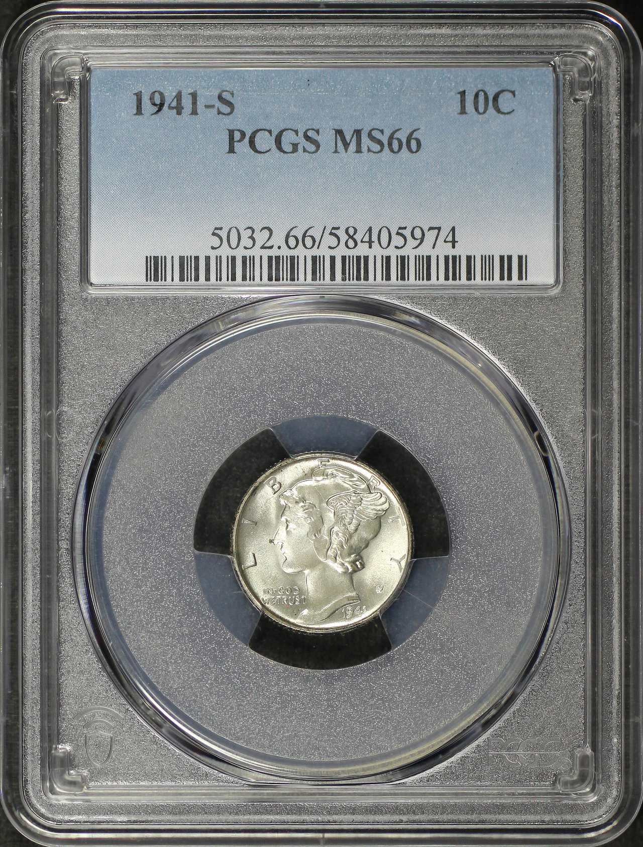 Obverse of this 1941-S Mercury Dime PCGS MS-66
