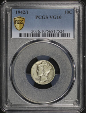 Obverse of this 1942/1 Mercury Dime PCGS VG-10