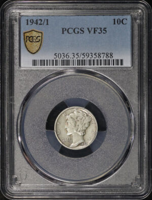 Obverse of this 1942/1 Mercury Dime PCGS VF-35