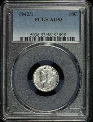 Obverse of this 1942/1 Mercury Dime PCGS AU-53