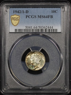 Obverse of this 1942/1-D Mercury Dime PCGS MS-64 FB