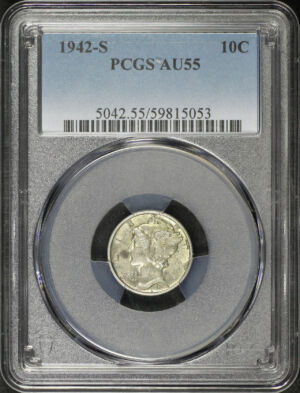 Obverse of this 1942-S Mercury Dime PCGS AU-55