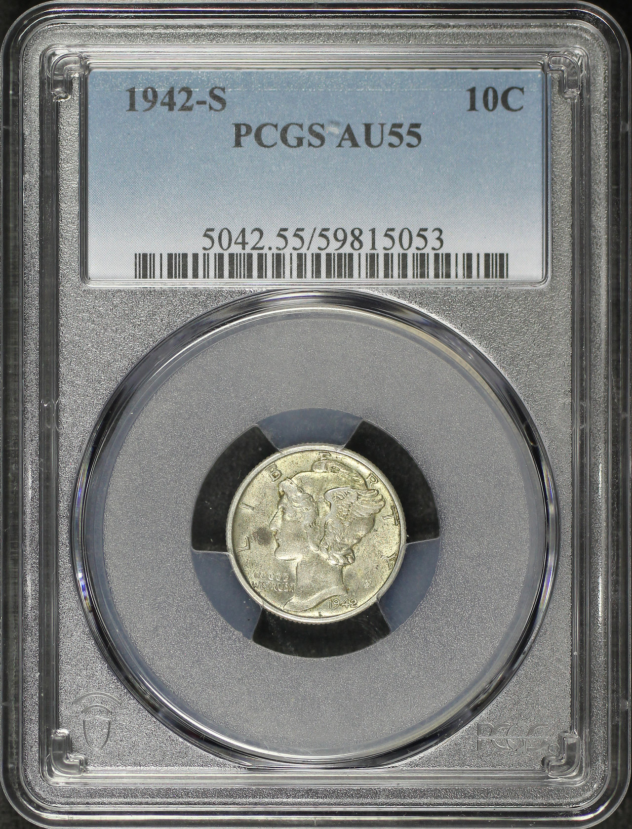 Obverse of this 1942-S Mercury Dime PCGS AU-55