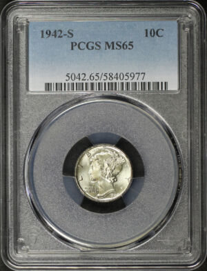 Obverse of this 1942-S Mercury Dime PCGS MS-65