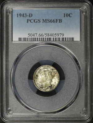 Obverse of this 1943-D Mercury Dime PCGS MS-66 FB