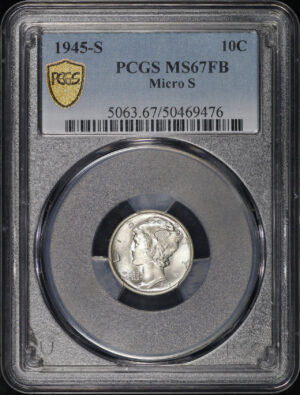 Obverse of this 1945-S Micro S Mercury Dime PCGS MS-67 FB