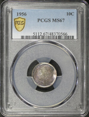 Obverse of this 1956 Roosevelt Dime PCGS MS-67 Violet Purple Toning