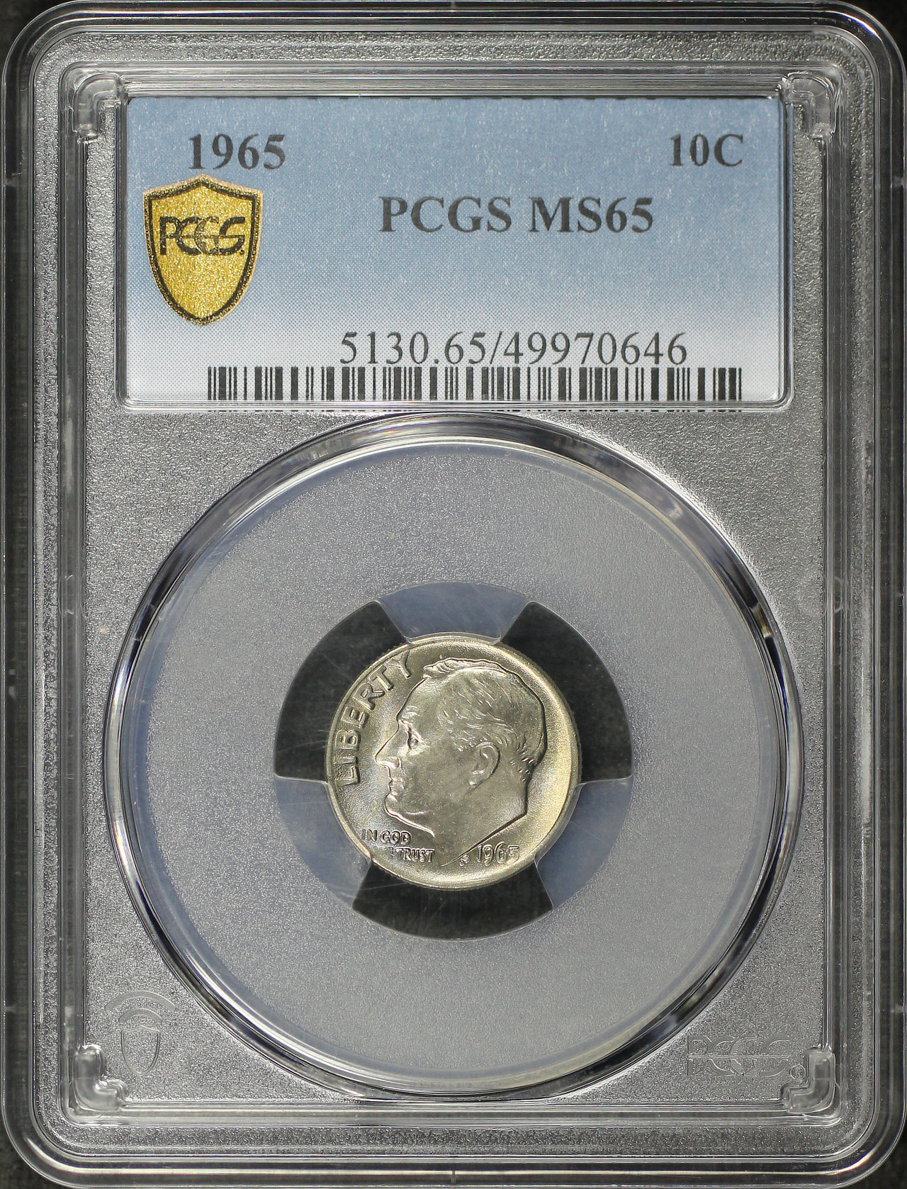 Obverse of this 1965 Roosevelt Dime PCGS MS-65