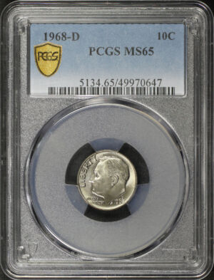 Obverse of this 1968-D Roosevelt Dime PCGS MS-65