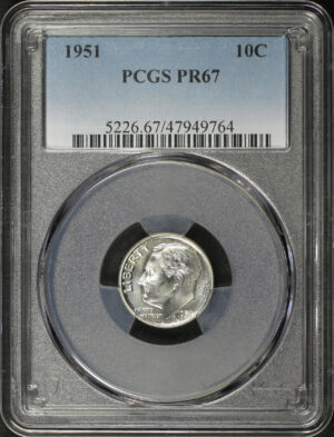 Obverse of this 1951 Roosevelt Dime PCGS PR-67