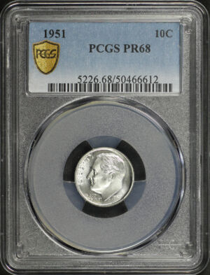 Obverse of this 1951 Roosevelt Dime PCGS PR-68