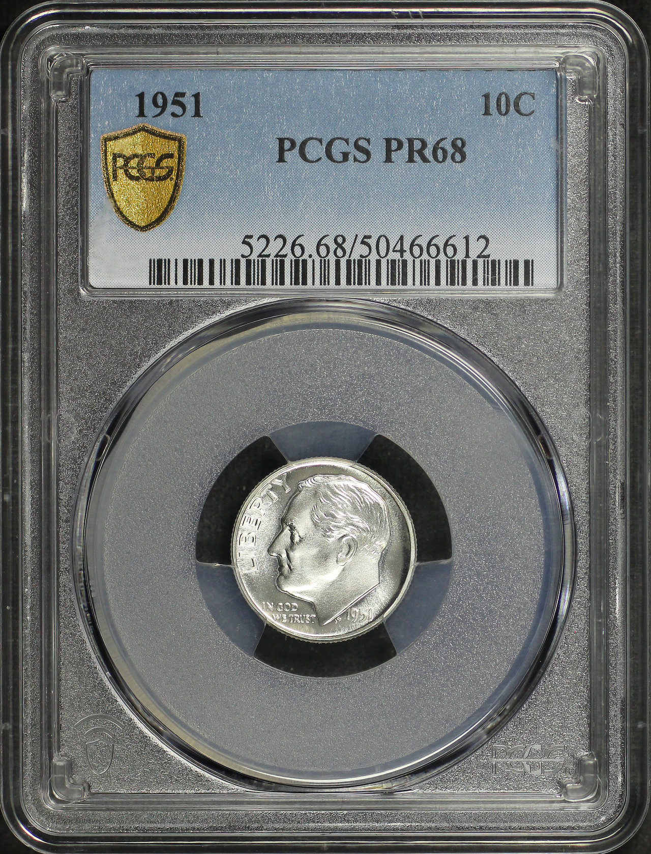 Obverse of this 1951 Roosevelt Dime PCGS PR-68