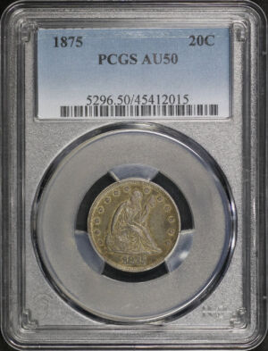 Obverse of this 1875 Twenty Cent PCGS AU-50