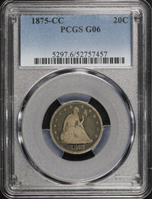 Obverse of this 1875-CC Twenty Cent PCGS G-06