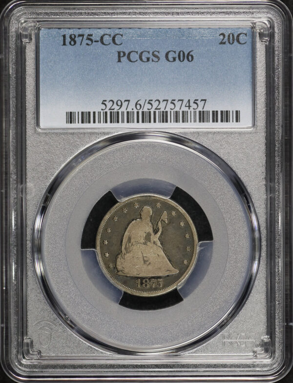 Obverse of this 1875-CC Twenty Cent PCGS G-06