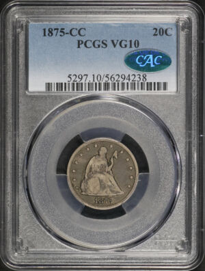 Obverse of this 1875-CC Twenty Cent PCGS VG-10 CAC