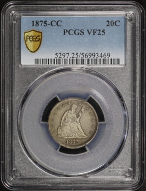 Obverse of this 1875-CC Twenty Cent PCGS VF-25