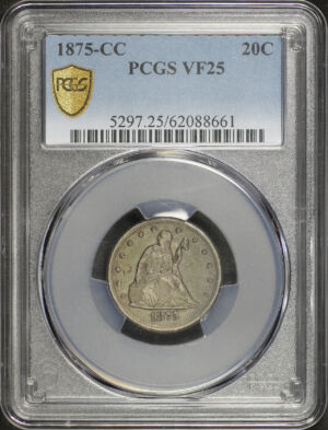 Obverse of this 1875-CC Twenty Cent PCGS VF-25