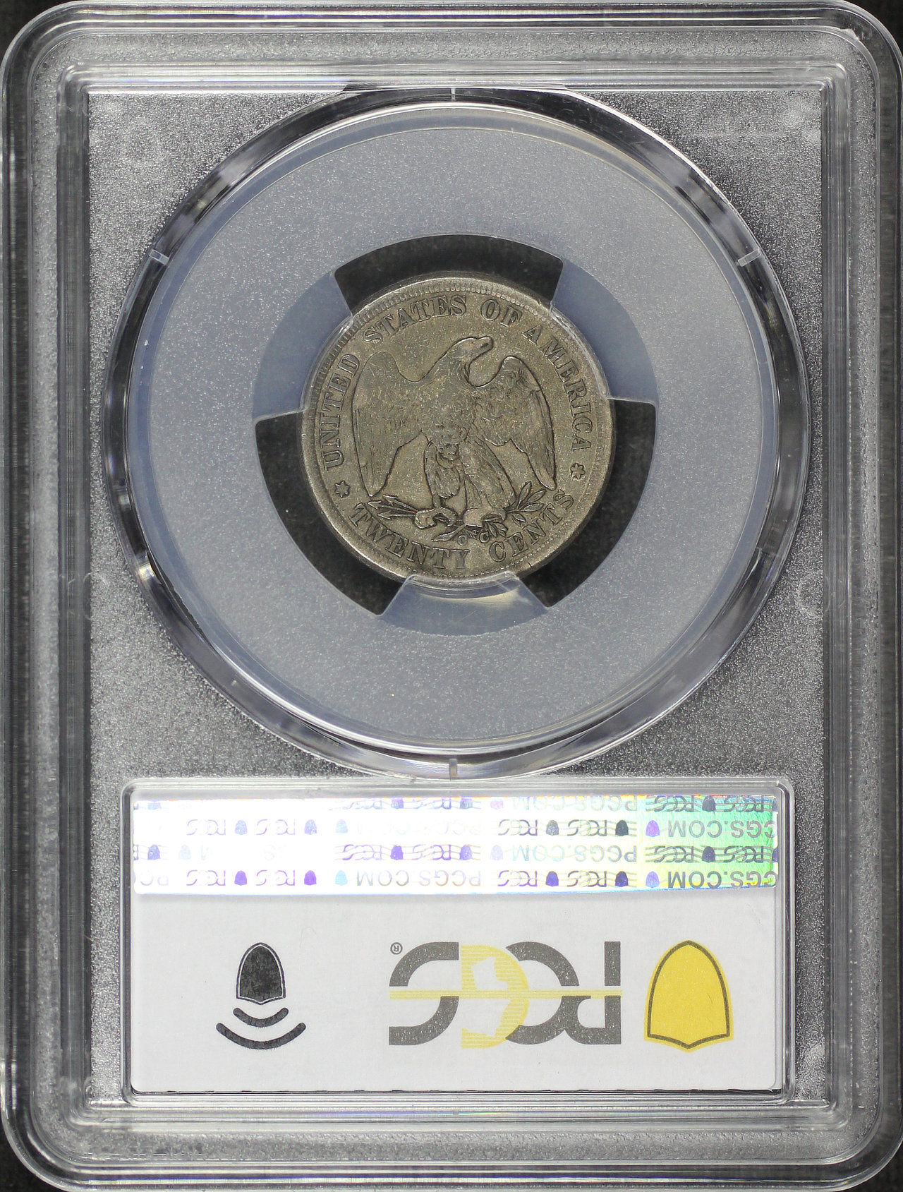 Reverse of this 1875-CC Twenty Cent PCGS VF-25