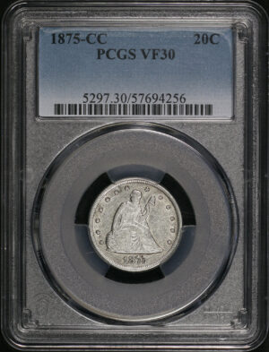 Obverse of this 1875-CC Twenty Cent PCGS VF-30