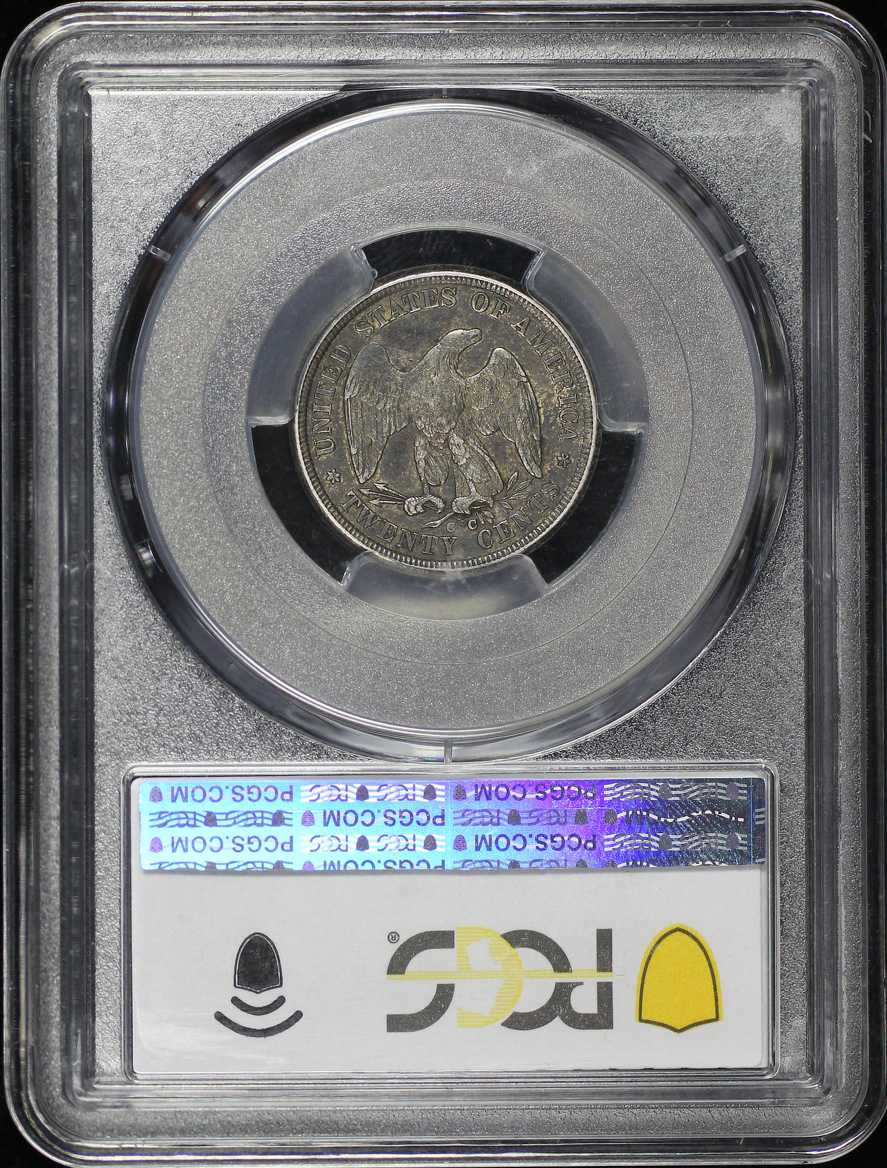 Reverse of this 1875-CC Twenty Cent PCGS AU-50