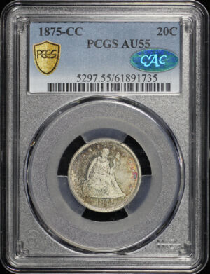 Obverse of this 1875-CC Twenty Cent PCGS AU-55 CAC