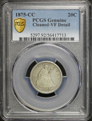 Obverse of this 1875-CC Twenty Cent PCGS VF Details Cleaned