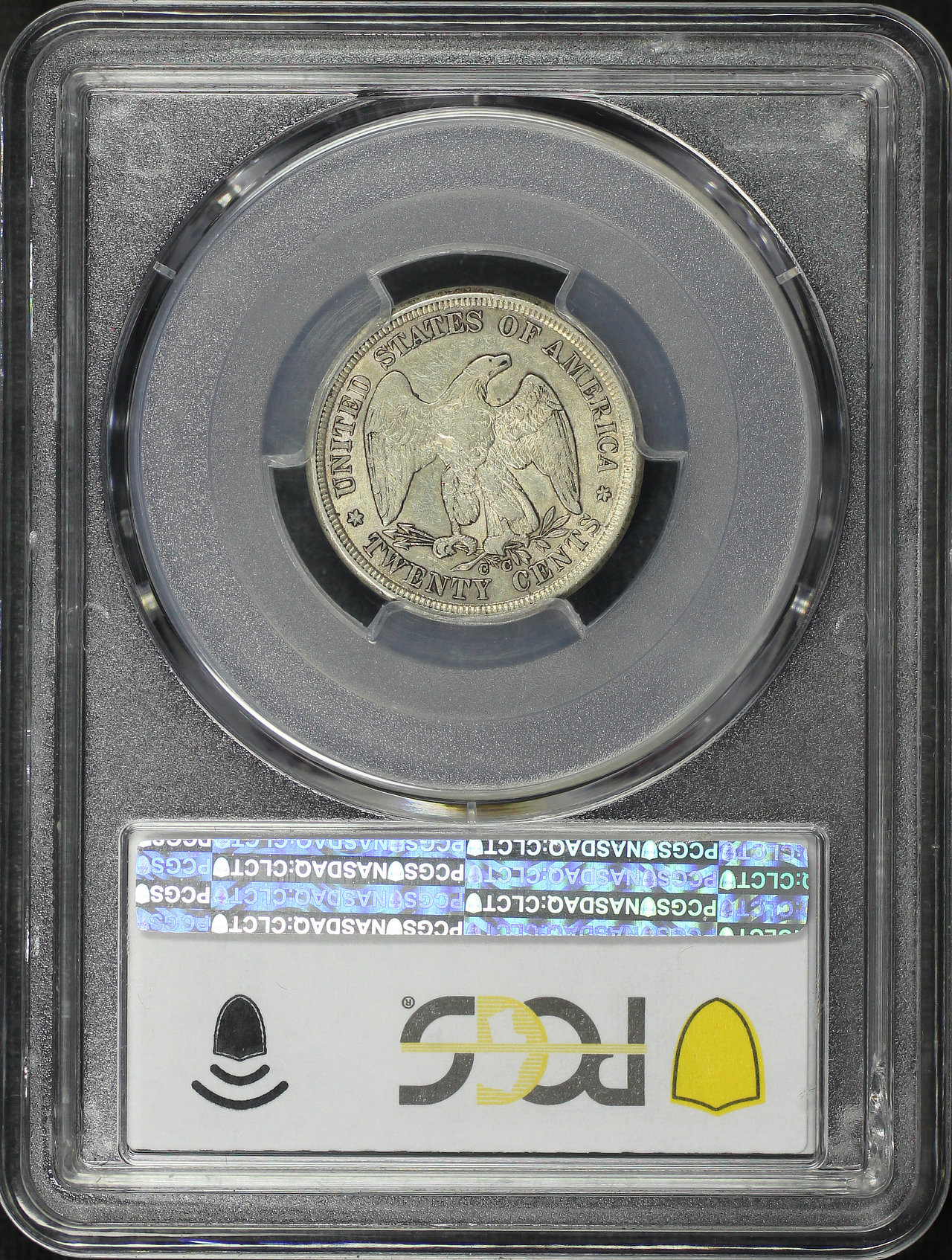 Reverse of this 1875-CC Twenty Cent PCGS AU-50