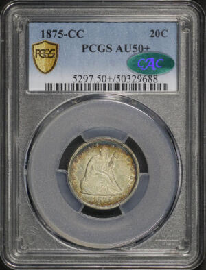Obverse of this 1875-CC Twenty Cent PCGS AU-50+ CAC