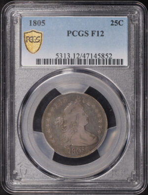 Obverse of this 1805 Draped Bust Quarter PCGS F-12