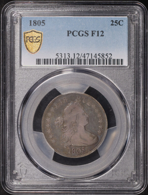Obverse of this 1805 Draped Bust Quarter PCGS F-12