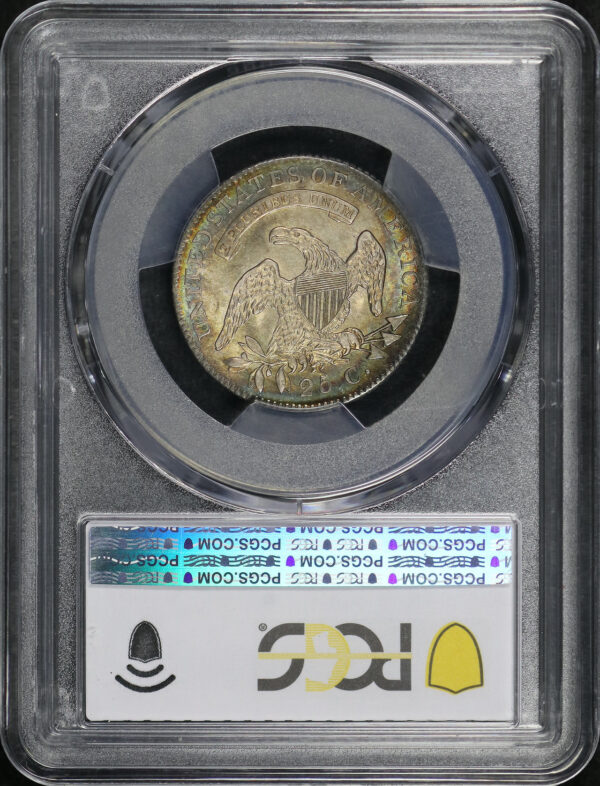 Reverse of this 1821 Capped Bust Quarter PCGS MS-62 Rainbow Toning
