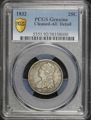 Obverse of this 1832 Capped Bust Quarter PCGS AU Details Cleaned