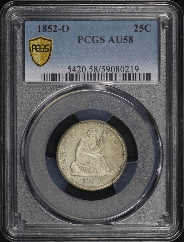Obverse of this 1852-O Liberty Seated Quarter PCGS AU-58
