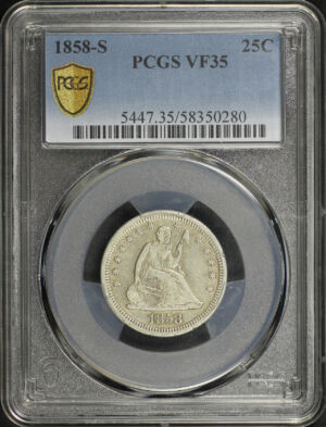 Obverse of this 1858-S Liberty Seated Quarter PCGS VF-35