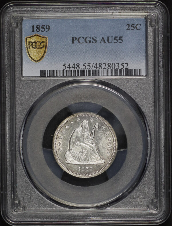 Obverse of this 1859 Liberty Seated Quarter PCGS AU-55