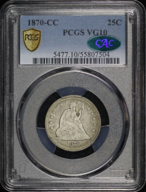 Obverse of this 1870-CC Liberty Seated Quarter PCGS VG-10 CAC