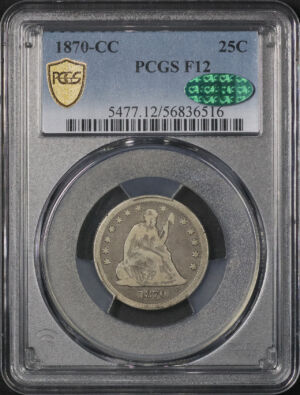 Obverse of this 1870-CC Liberty Seated Quarter PCGS F-12 CAC
