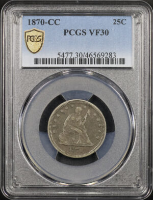 Obverse of this 1870-CC Liberty Seated Quarter PCGS VF-30