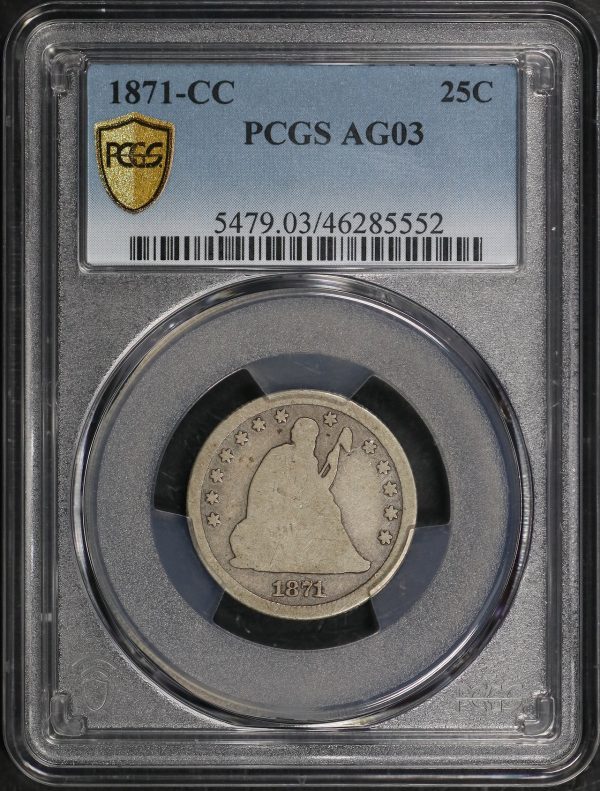 Obverse of this 1871-CC Liberty Seated Quarter PCGS AG-03