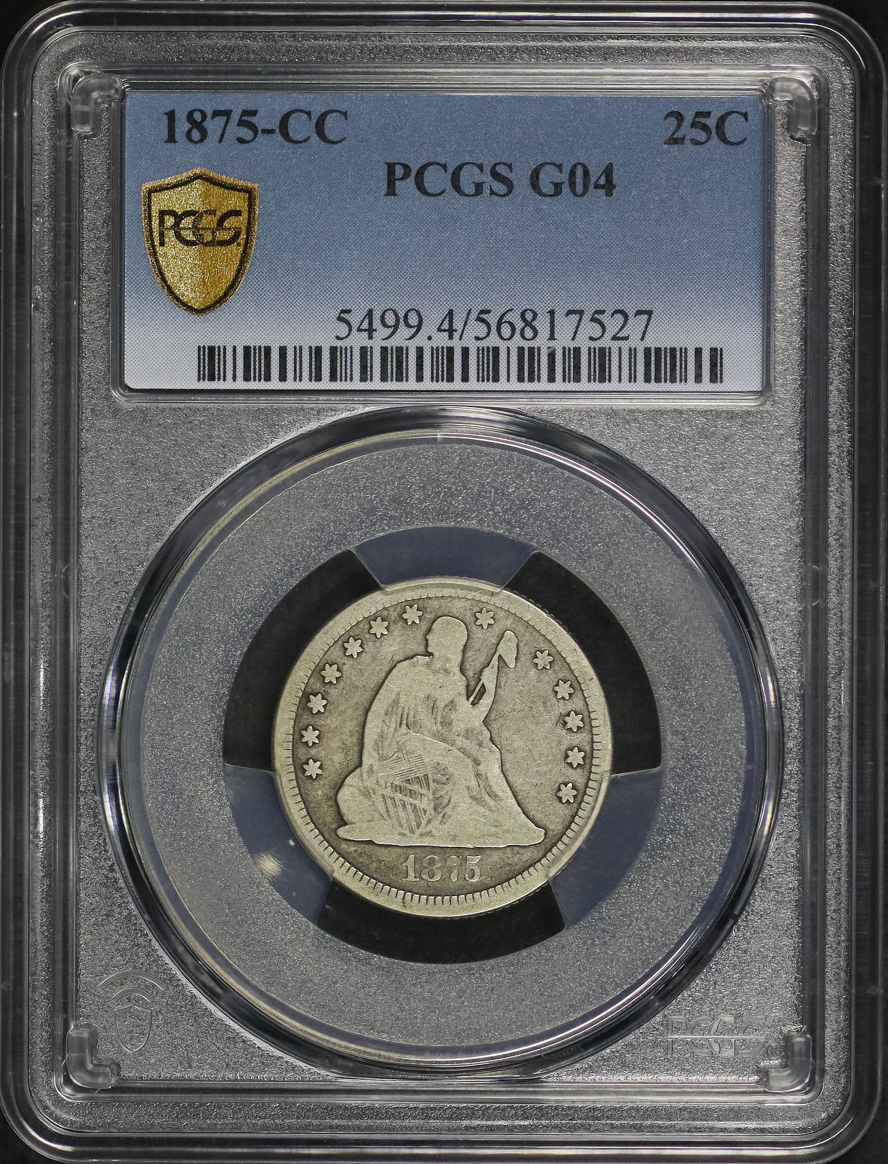 Obverse of this 1875-CC Liberty Seated Quarter PCGS G-04