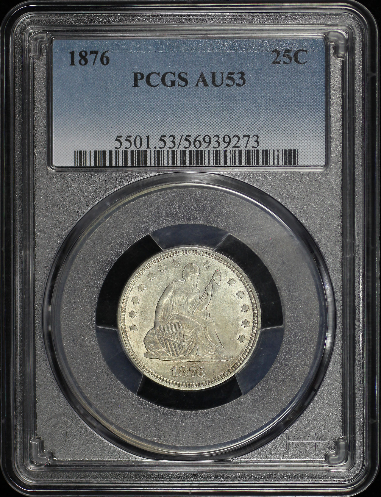 Obverse of this 1876 Liberty Seated Quarter PCGS AU-53