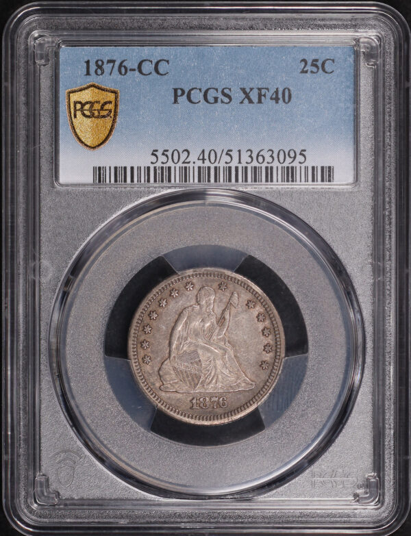 Obverse of this 1876-CC Liberty Seated Quarter PCGS XF-40