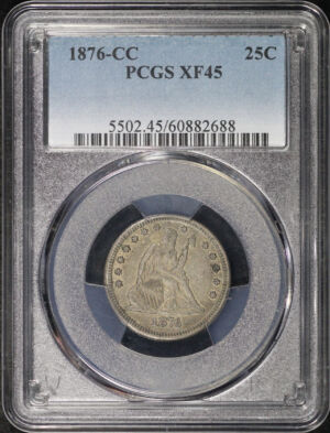 Obverse of this 1876-CC Liberty Seated Quarter PCGS XF-45