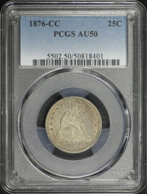 Obverse of this 1876-CC Liberty Seated Quarter PCGS AU-50